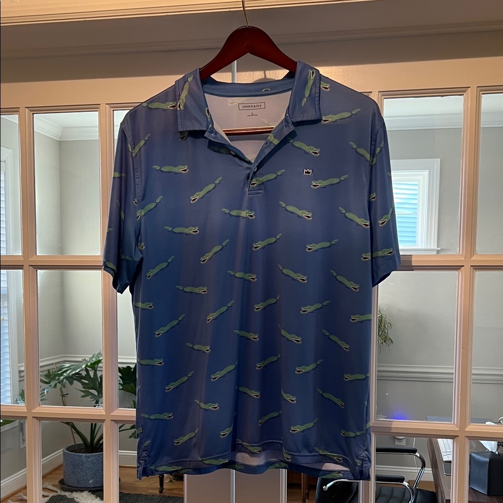 Crown & Ivy Blue Polo with Alligator Print
